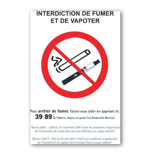 Affichage Interdiction de fumer et de vapoter